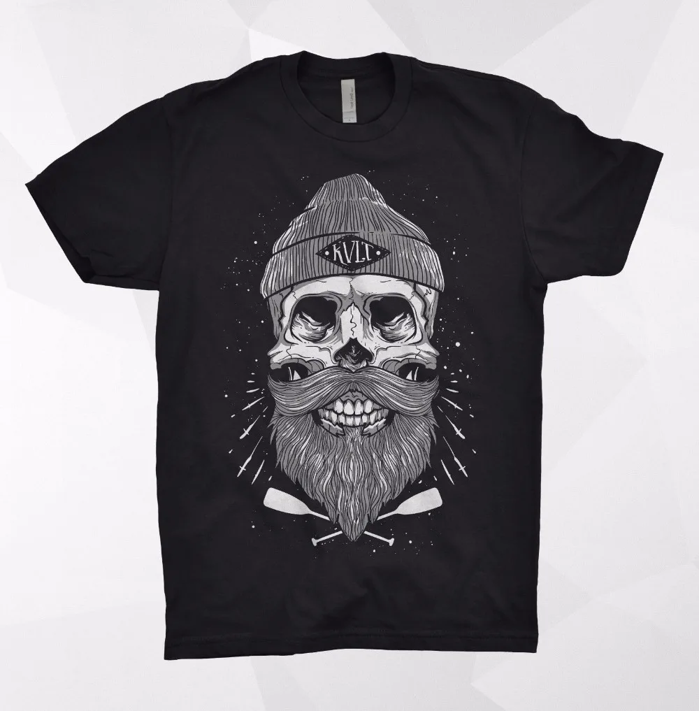 Kult T Shirt Skeleton Skull Beard Barber Sailor Death Bones Rock Metal 2019 New Arrive O-Neck Men Design Your Own Shirt