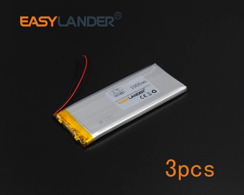 

3pcs 3.7V 1000mAh 36348 Polymer Li-ion Battery For MP3 MP4 MP5 Bracelet recorder speaker RC toys headephone Remote controller