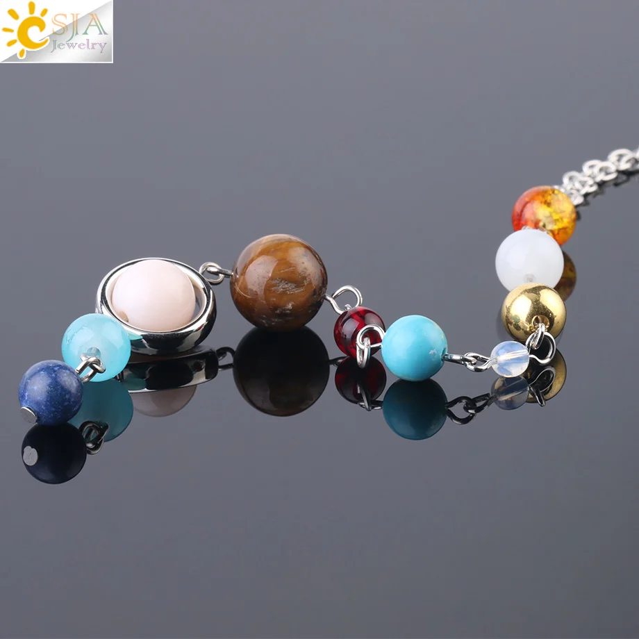 Galaxy Necklace for Man Universe Eight Planets Bead Stainless Steel Chain Natural Stone Solar System Long Necklaces Jewelry S239