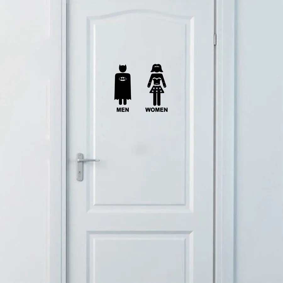 Cartoon Toilet Door Stickers Hero Bat Logo Children\'s Toilet Door Vinyl Decal Sticker Creative Art Mural WC Sign Decoration