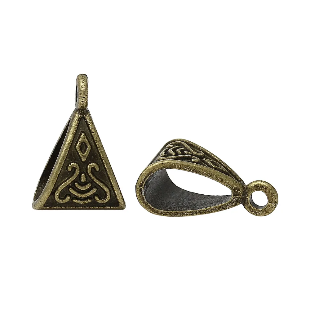 Doreen Box Lovely Bails Beads Triangle Antique Bronze Pattern Carved 15x10.5mm,100PCs (K02440)