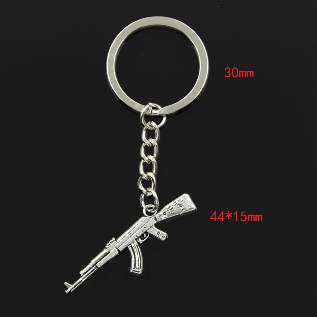 New Fashion Men 30mm Keychain DIY Metal Holder Chain Machine Gun Assault Rifle ak-47 44x15mm Antique Silver Color Pendant