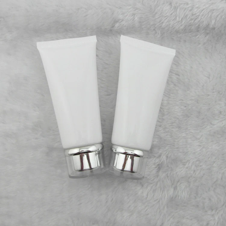 

50pcs wholesale 50 ml white glossy soft tube with Silver Acrylic screw cap , cream emulsion lotion tube , PE plastic tube empty