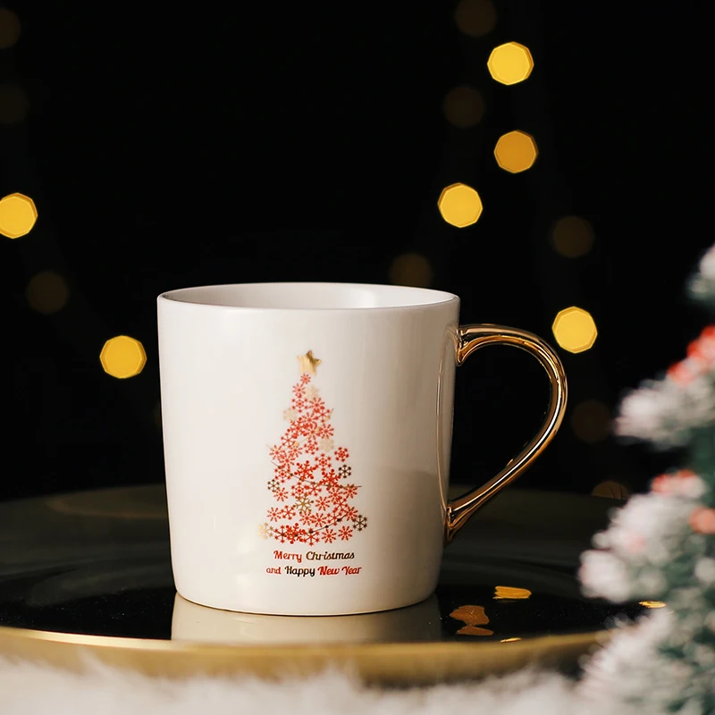 

Christmas gifts ceramic bone china mugs with gold handgrip creative Europe style tree water coffee milk 350ml