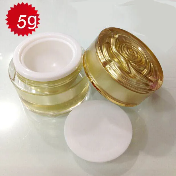 

empty 5G Gold cream jar,plastic empty cosmetic container cream jar with flower lid ,5g Cosmetic Packaging cosmetic container