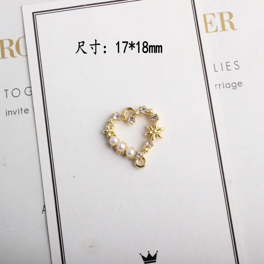 50pcs/lot 17*22mm 18mm Gold Color Alloy Material Imitation Pearl Heart Circle charm Connector for diy jewelry making Wholesale