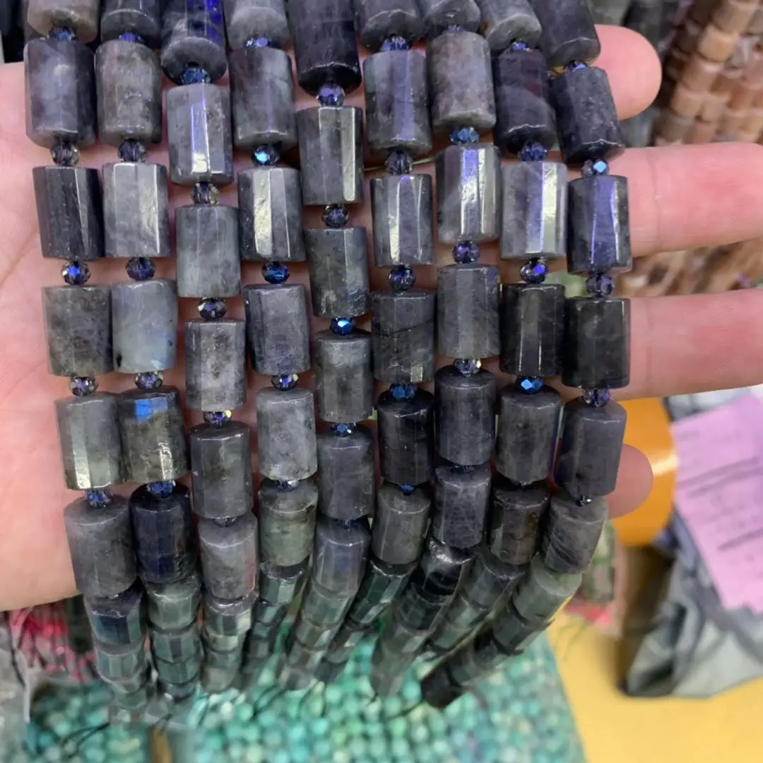 column faced  Labradorite stone beads natural gemstone beads DIY loose beads for jewelry making strand 15