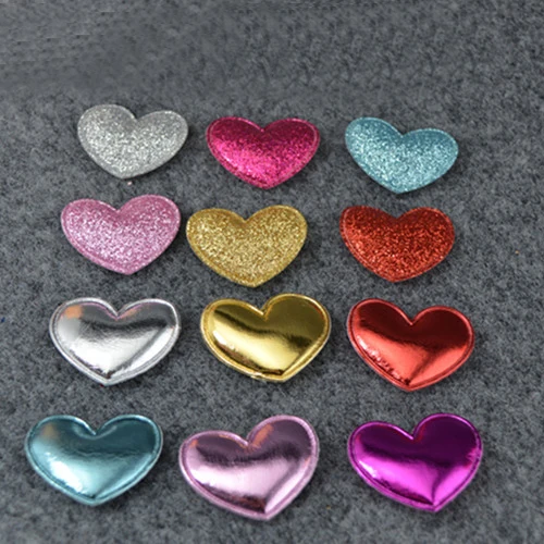 60 pz/lotto 3.4*3cm colori della miscela a forma di cuore patch multicolori Applique imbottita per accessori per capelli per bambini fai da te