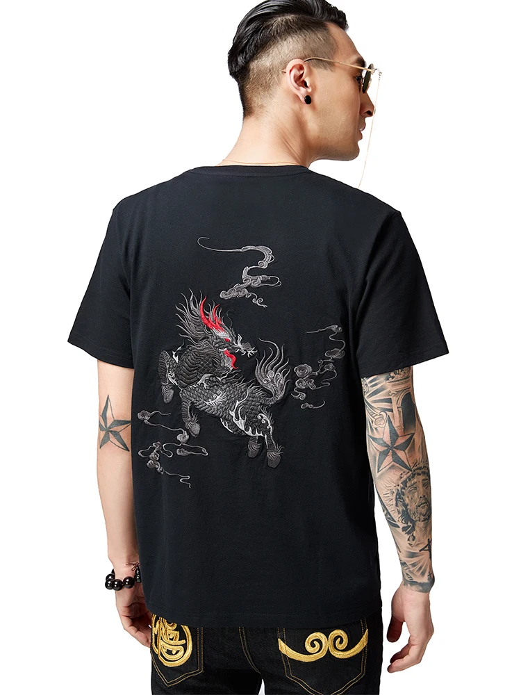 T Shirt Men Embroiderey Cotton T Shirt Men Short Sleeve Chinese Dragon Fashion Youth Couple T Shirts Streetwear Big Size 5XL