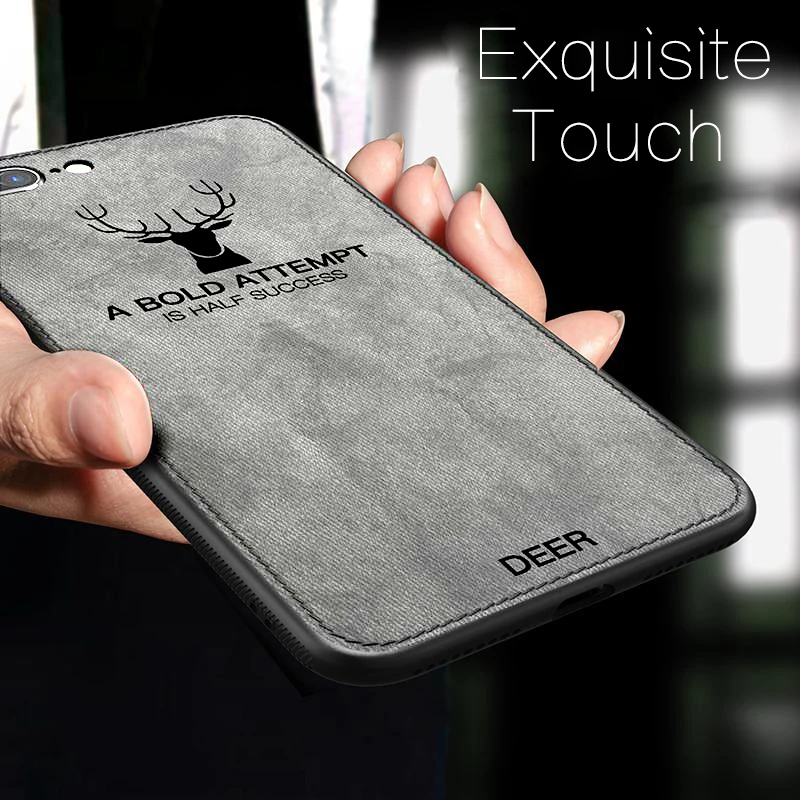 Deer 3D Print Vintage Fabric Case For iPhone 7 8 Plus 8Plus SE 2020 2022 Cloth Texture Canvas Back Cover Anti sweat