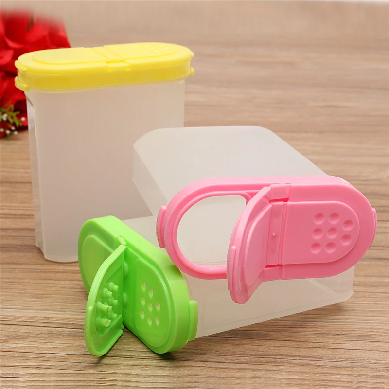 3 Color 250ml Plastic Food Seasoning Container Kitchen Spice Boxes Jar Double Lid Cereal Condiment Bean Storage Bottle Container