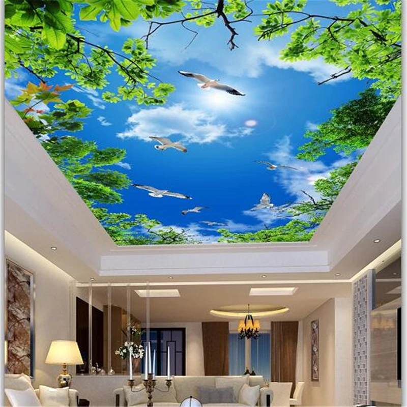 

wellyu Custom Large Wallpapers 3d обои Atmosphere Blue Sky White Cloud Seagull Living Room Bedroom Zenith Murals 3d wallpaper