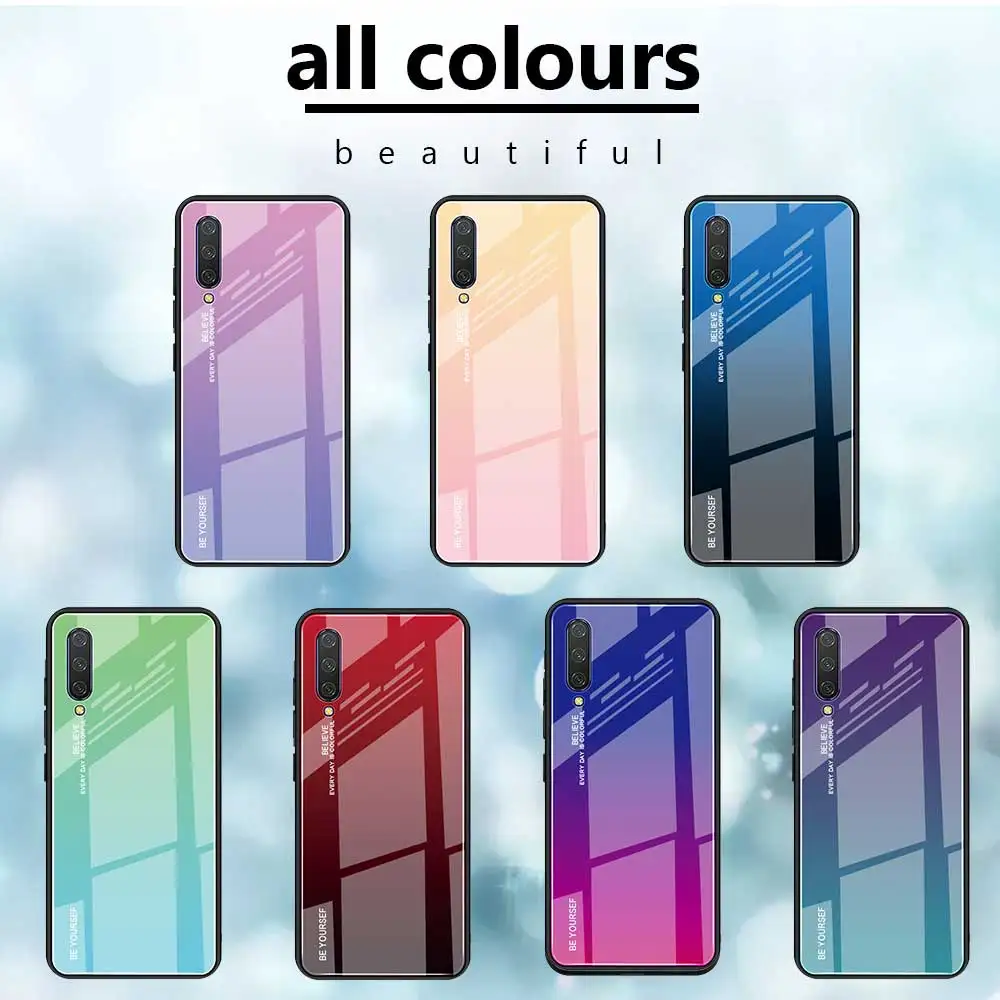 For Xiaomi Mi A3 Case Hard Tempered Glass fashion Gradient Protective Back Cover case For xiaomi mi a3 lite mia3 phone shell