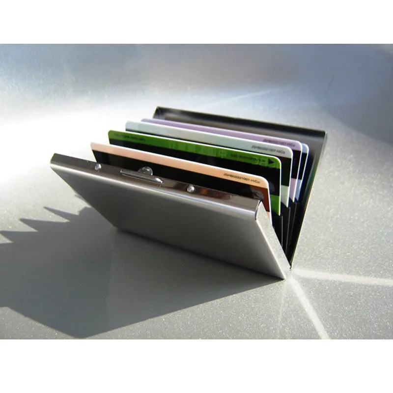 Rfid Credit Card Holder Stainless Steel Business Card Case Metal Card Box ID Cardholder Card Protector with 6 PVC Slots