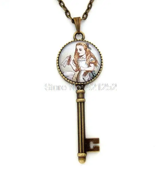 Alice in Wonderland inspired necklace Key Wonderland Art Necklace Cameo Necklace Literary Gift
