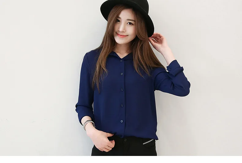 BomHCS Nữ Dài Tay Áo Voan Áo Sơ Mi Giản Dị Ladies Top Blusas Camisas Femininas Áo F224CX1