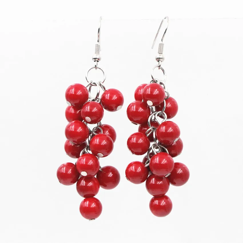 Neo-Gothic Ethnic Long Dangle Earring for Women 8mm Red Artificial Coral Drop Grape Shape Earrings Fashion Jewelry Eardrop A660