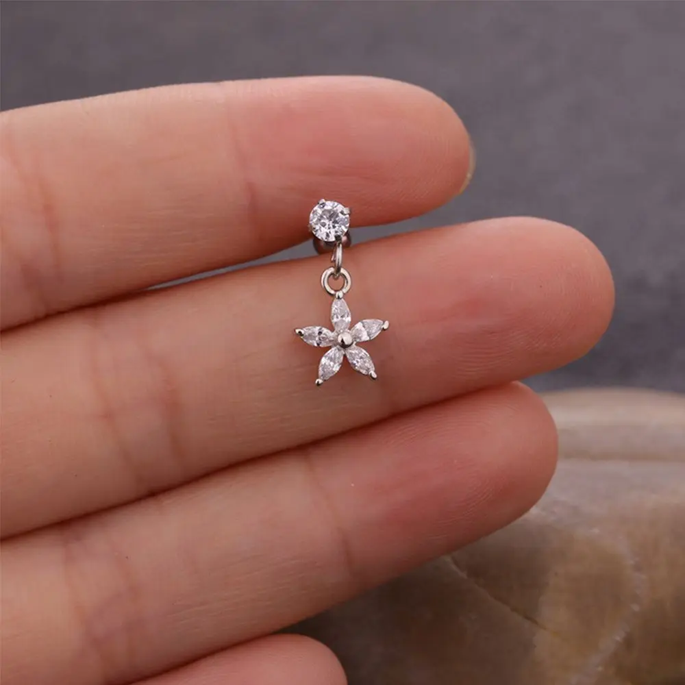 Crystal Ear Tragus Ear Cartilage Piercing Earring Heart Star Cross Dangle Piercing Earring Stainless Steel Helix Cartilage Studs