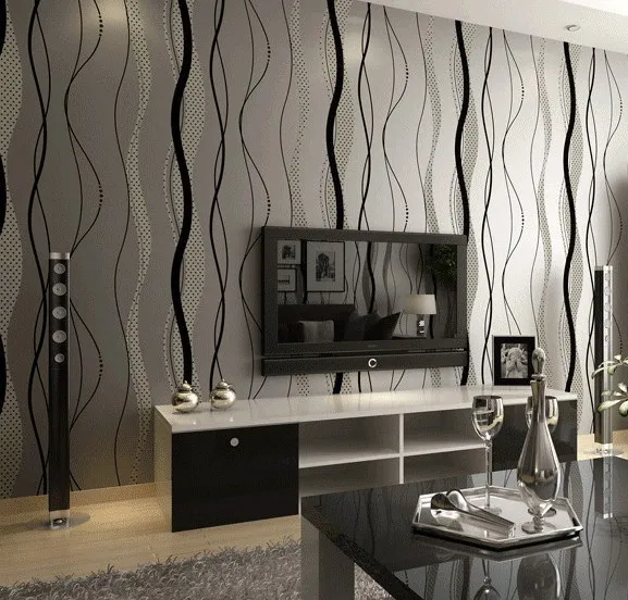 

modern simple style black color wave striped wallpaper for living room