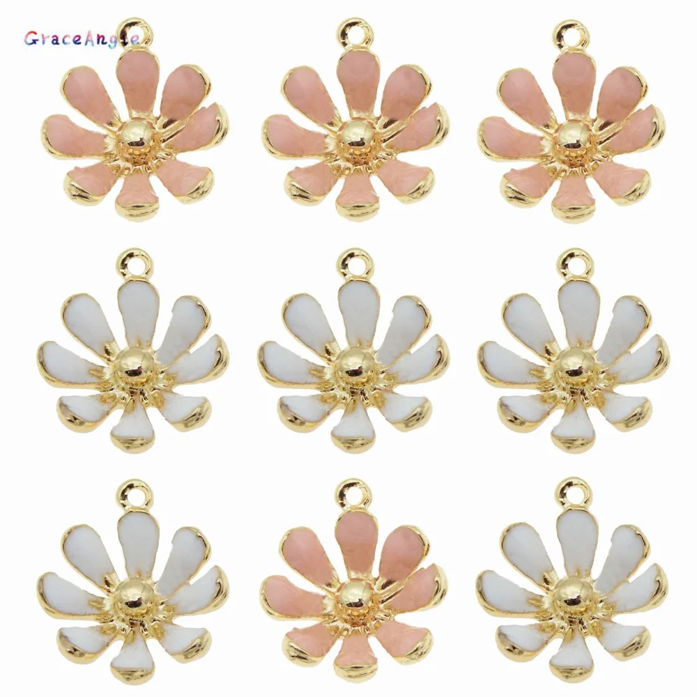 GraceAngie 10pcs Zinc Alloy Daisy Flower Charms Enamel For Jewelry DIY Making Pendant Necklace Findings Accessory