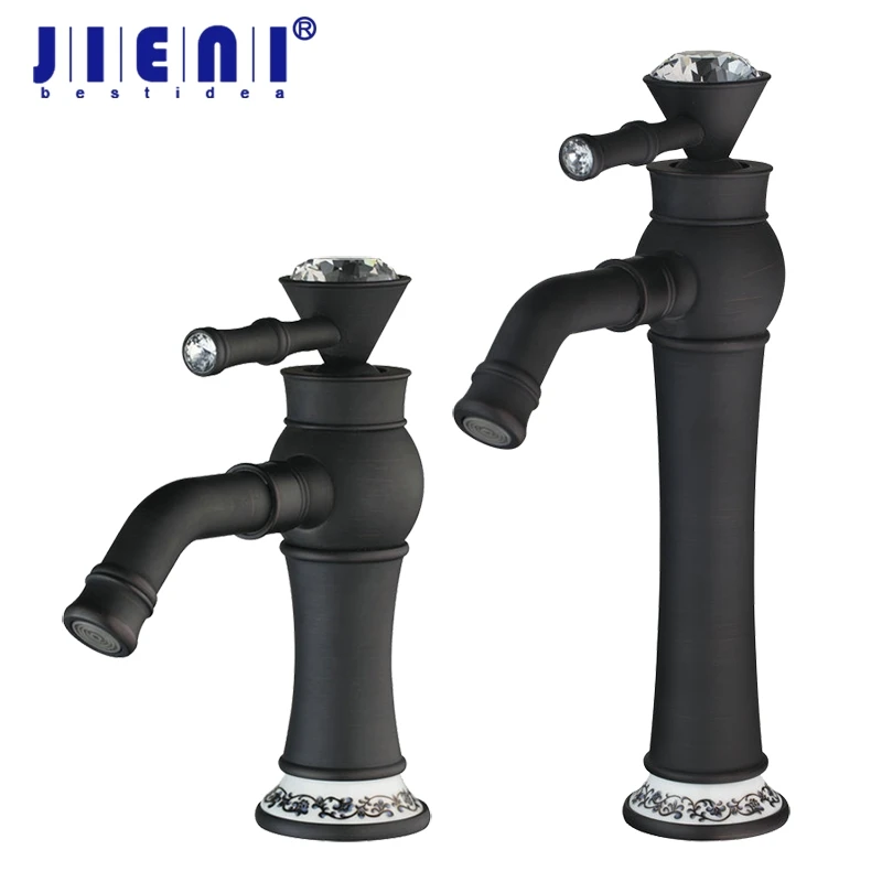 

JIENI Black 360 Swivel Bathroom Basin Sink Faucet Lavatory Tap Ceramic Base Countertop Rotated Tall Diamond Handle Mixer Faucet