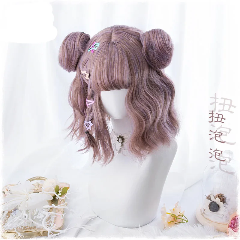 New Harajuku Kawaii Lolita Daily Gothic Short Curly Hair Cosplay Costume Wig For Women's Halloween Party With Buns+ Wig Cap