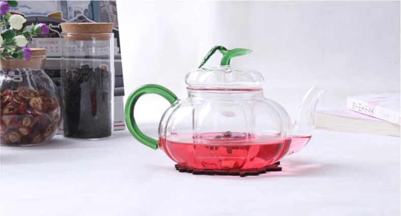 

1PC new arrival heat resistant glass green leaf teapot 750ml one pc price high quanlity OL 0122