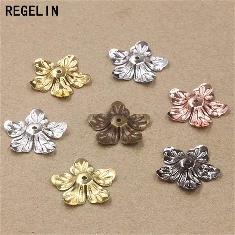 REGELIN Antique Retro Flower Charms End Caps Bead Spacer 50pcs/lot 20mm DIY Necklace Handmade Findings Jewelry Accessories