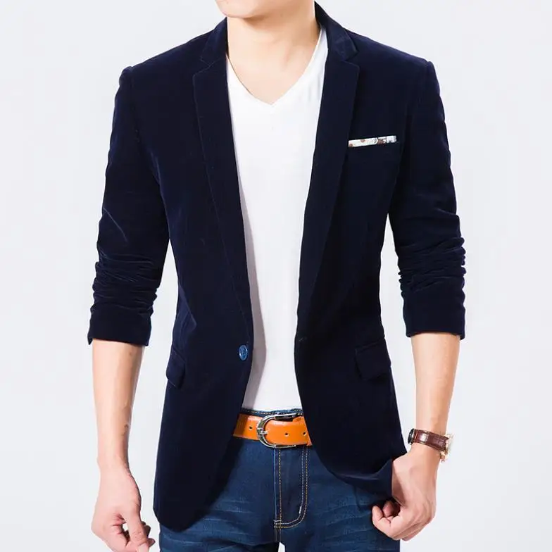 Mens blazer hochwertigen anzug jacke korean fashion samt blau blazer Männlichen beiläufigen jacke einreiher plus größe 6XL auf verkauf