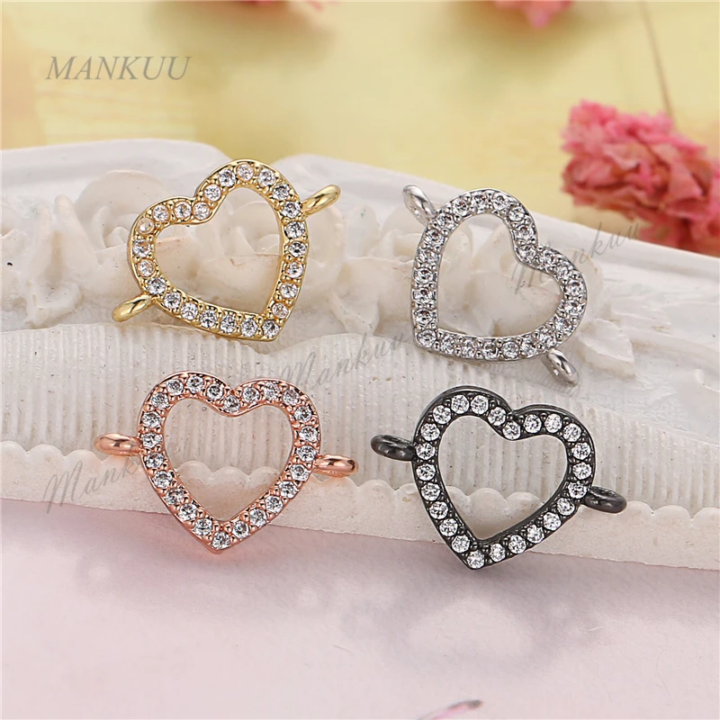 

White Zircon Micro Pave Heart Shape Pendant Connectors with Double Bails Electroplating Copper Necklace Bracelet Charm FC266