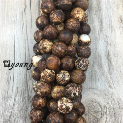 Matte Vintage Tibetan veins Agates Spacer Beads,dark brown Antique Prayer Mala Stone Wood Texture Agates Hole Beads MY1436