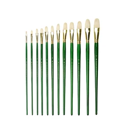 6pcs Green Long pole Handle Art Paint Brush Brush Set With pig Bristles Hair handmade pen oil brush acrylic paint art supplies