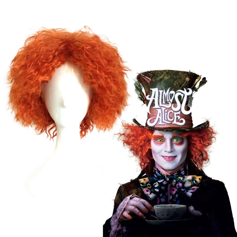 30cm Alice in Wonderland Mad Hatter/Tarrant Hightopp Orange Synthetic Hair Short Curly Cosplay Wig Halloween Costume Party Wigs