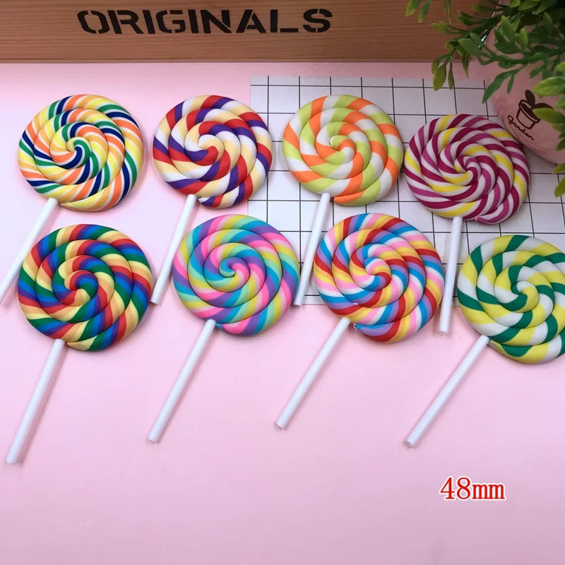 Piruleta de arcilla grande de resina para hacer manualidades, álbum de recortes, bricolaje, 48mm, novedad