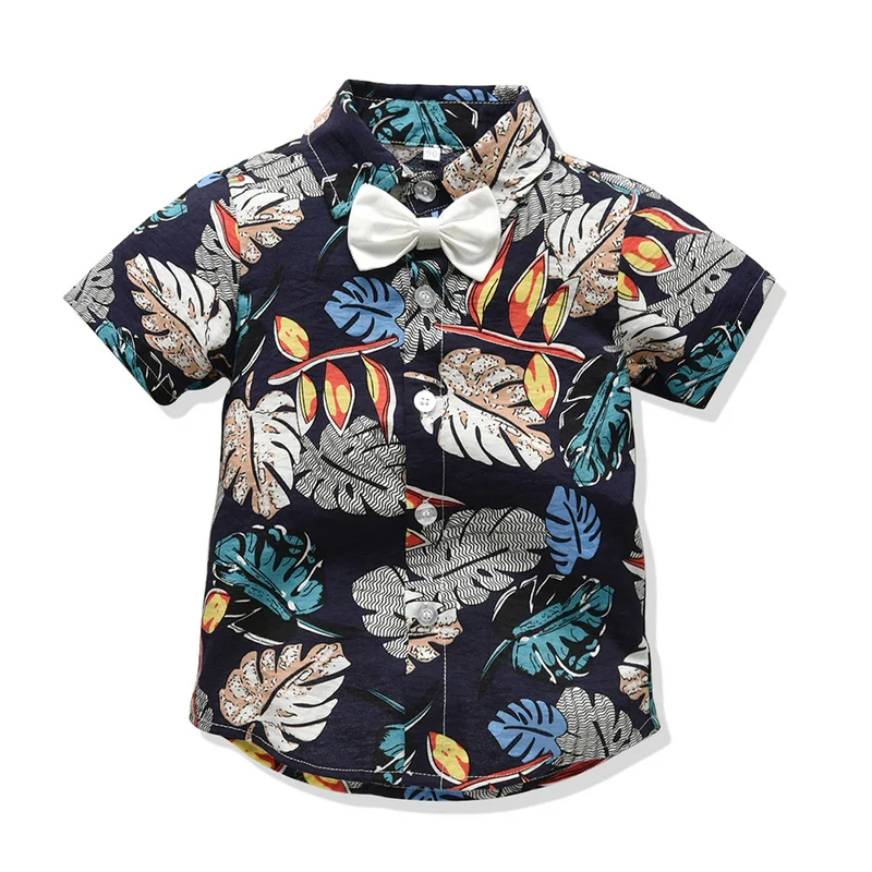 Top and Top Children Boy Summer Clothing Set Short Sleeve Printed Shirt+Shorts Gentleman 2Pcs Suit Kids Boys Clothes Sets