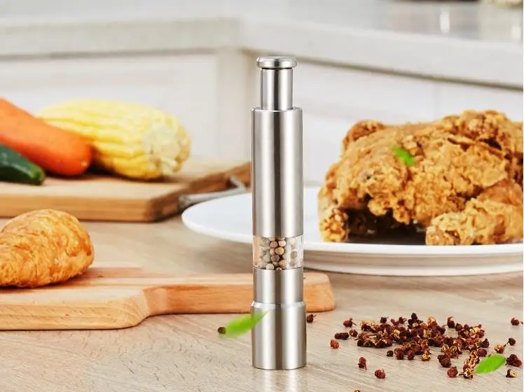 by DHL or EMS 100 pcs Stainless Steel Thumb Push Salt Pepper Grinder Spice Sauce Mill