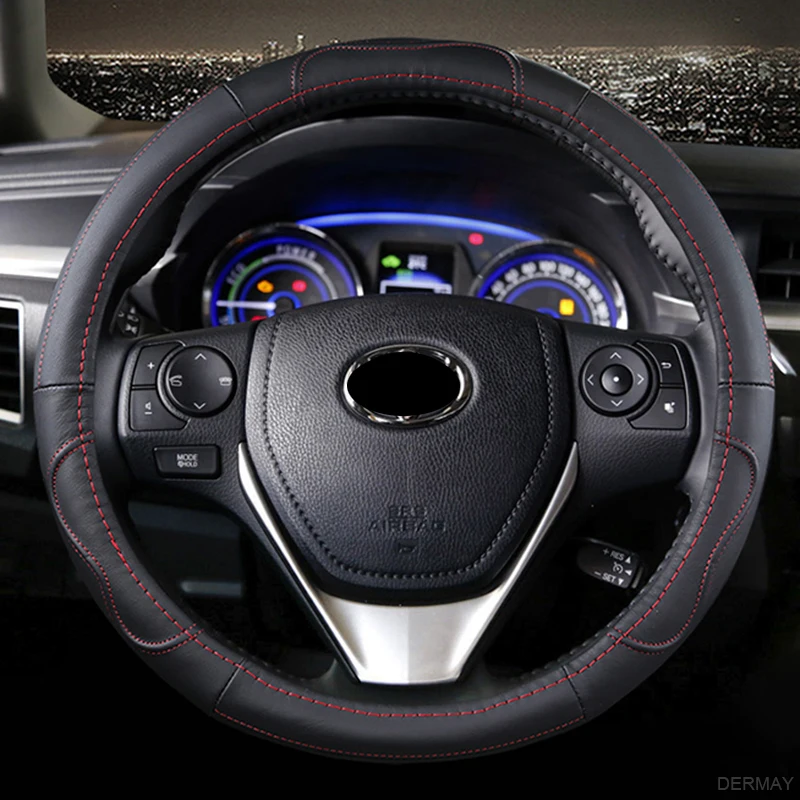 Genuine Leather Steering Wheel Cover for Toyota Corolla Fortuner Sequoia Auris Avensis YARIS Vios Celica 86 Auto Accessories