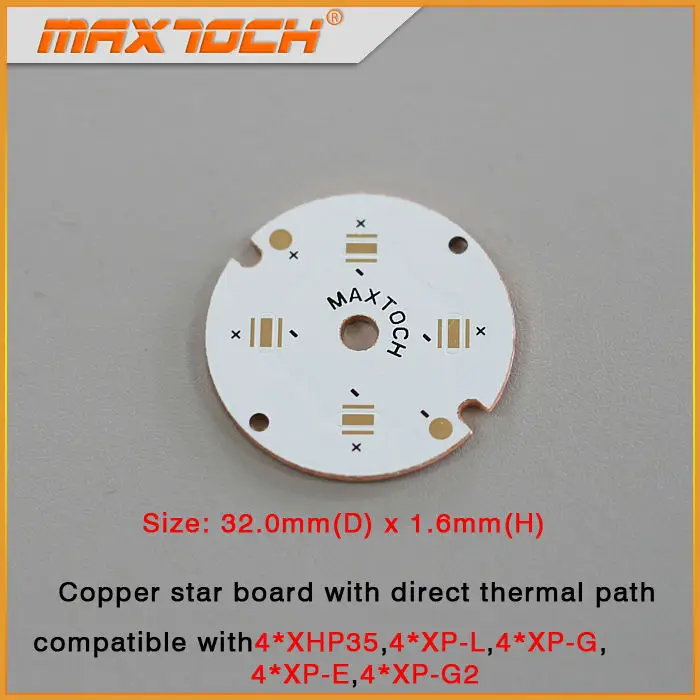 MAXTOCH Copper MCPCB 4pcs XHP35 XP-L XP-G XP-E XP-G2 XPL XPG XPE XPG2 32mm x 1.6mm Direct Thermal Path Copper Board