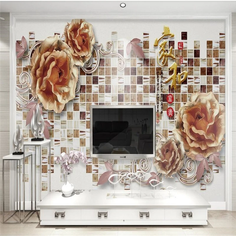 

wellyu Vintage brown roses squares background Jewelry backdrop Walls Custom large mural green wallpaper papel de parede