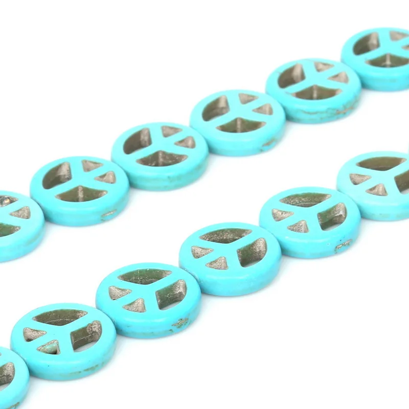 New Product Dia. 15mm Colorful Howlite Synthesis Stone Peace Sign Loose Beads for Diy Jewelry Making Bracelet Necklace