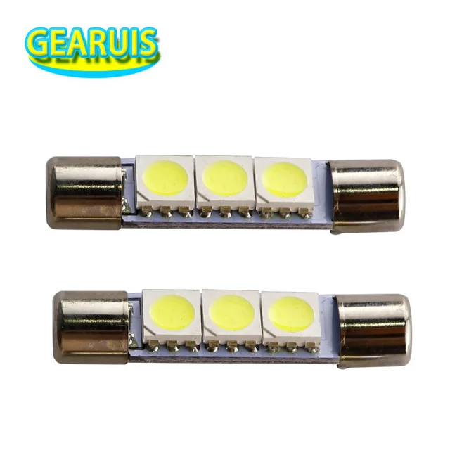 

100pcs Festoon Dome T6.3 28mm 31mm 3 SMD 5050 LED 3smd Auto lamp Bulb Car Vanity Mirror Light Sun Visor Fuse Light White led 12V