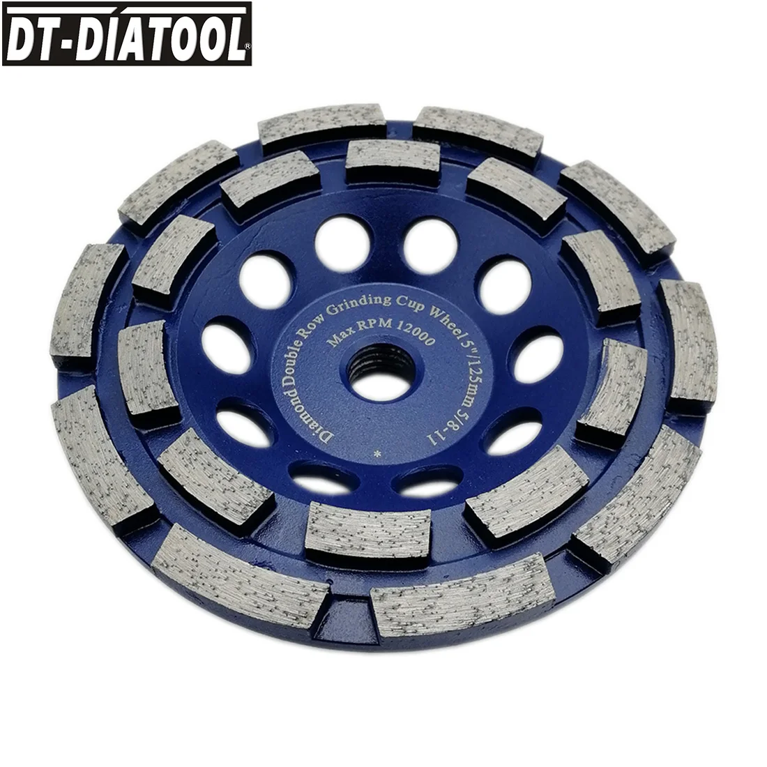 DT-DIATOOL 1piece 5inch/125mm Double Row Diamond Grinding Cup Wheel 5/8-11 thread for Concrete Brick Hard Stone Granite Marble