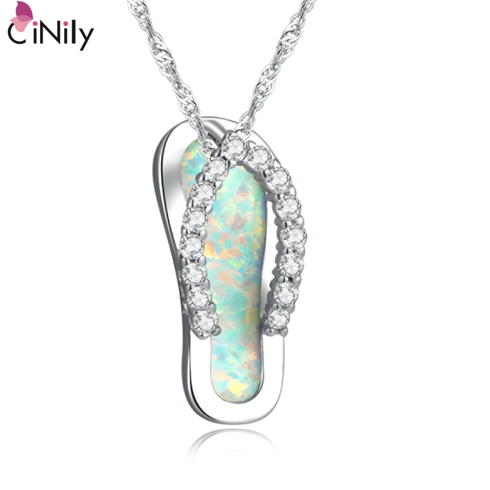 CiNily Created White Fire Opal Cubic Zirconia Silver Plated Pendant Wholesale Flip Flops for Women Jewelry Pendant 3/4