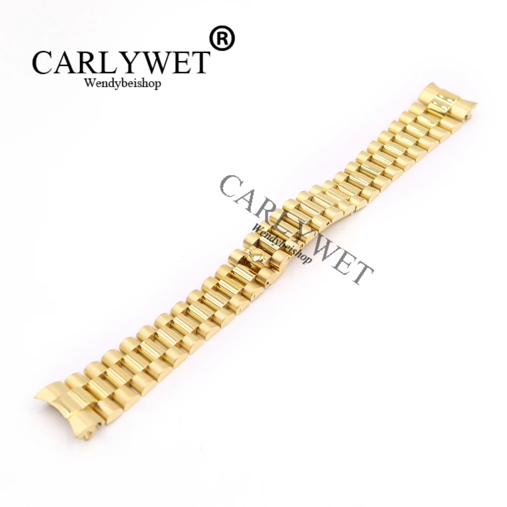 CARLYWET 20mm Silver Black Middle Gold Solid Curved End Screw Link Stainless Steel Wrist Watch Band Bracelet For President