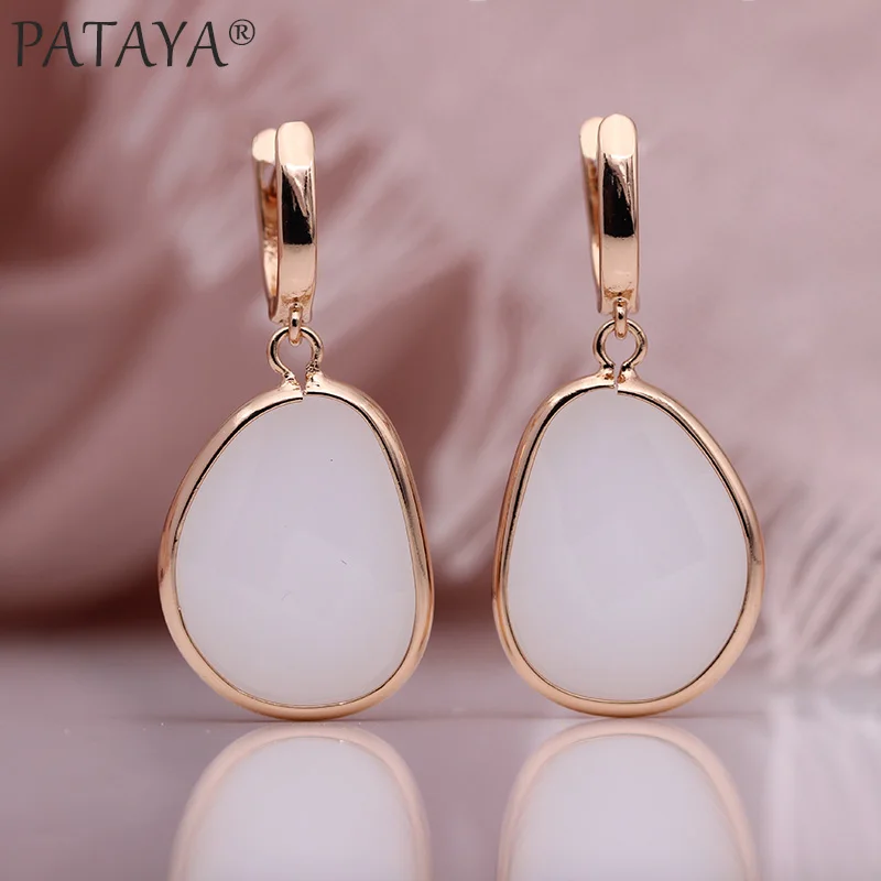 PATAYA New Irregular Green Artificial Zircon Long Dangle Earrings 585 Rose Gold Color Women Fine Wedding Simple Fashion Jewelry