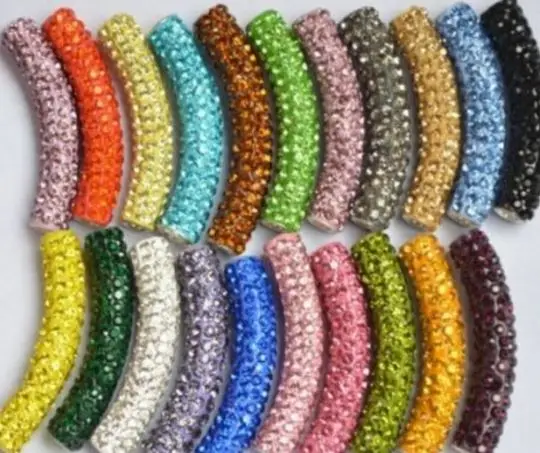 20 pcs/lot 10*45cm mixed white multicolor disco pave diy  y2764 bracelet necklace tube   beads long bending crystal