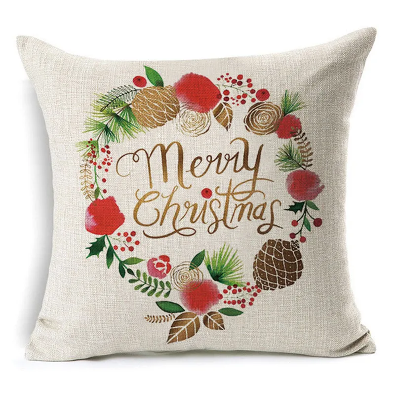 Christmas Jingle Bells Pattern Cotton Linen Throw Pillow Cushion Cover Car Home Sofa Decorative Pillowcase