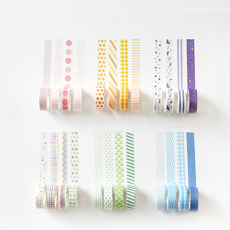 4pcs Basic Paper Washi Tapes Set 15mm*7m Rainbow Color Decoration Adhesive Tape Masking Stickers School Supplies A6871