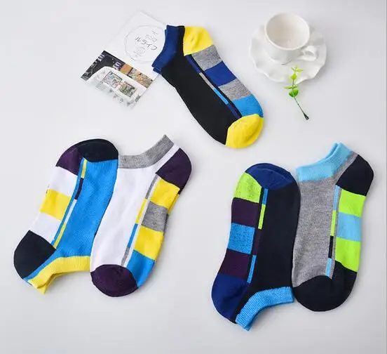 

2016 Men's sock Invisible Boat Socks Spring Summer Fashion Male ankle socks 40pcs=20 pairs/lot Mens Patchwork Plaided Meias