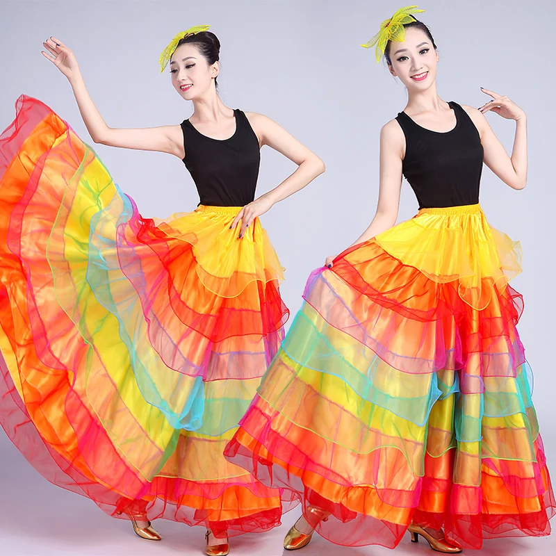 Opening Dance Long Swing Skirt Spain Festival Bust Skirts Adult Female Colorful Dance Costume Lady Chorus Dance Wear Suit H593